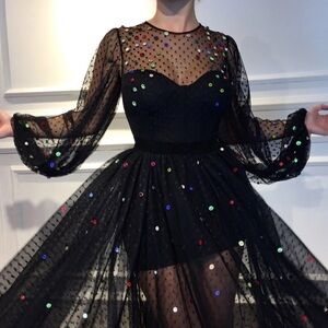 Matoshi Boutique Gem Embellishment Tulle Black Gown Tag Attached